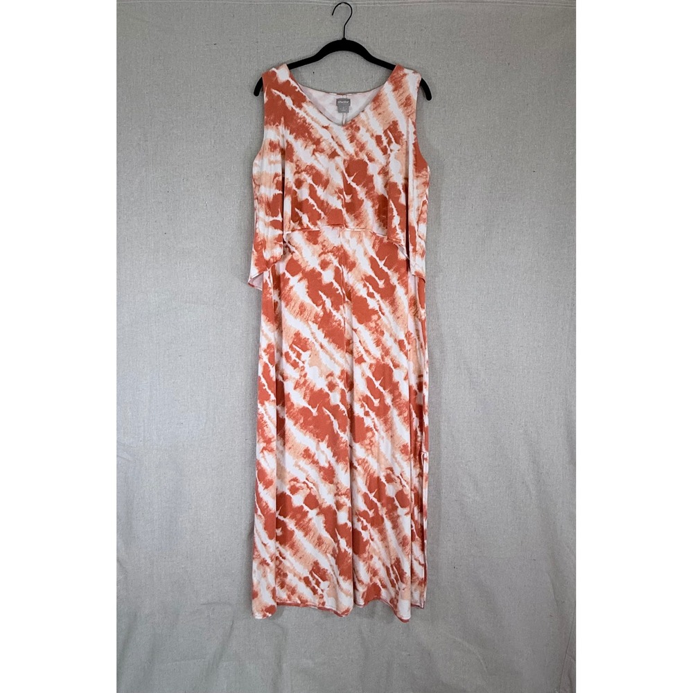 Chicos Orange Tie Dye Popover Maxi Dress Womens Size 2 L 12/14 Sleeveless V-Neck